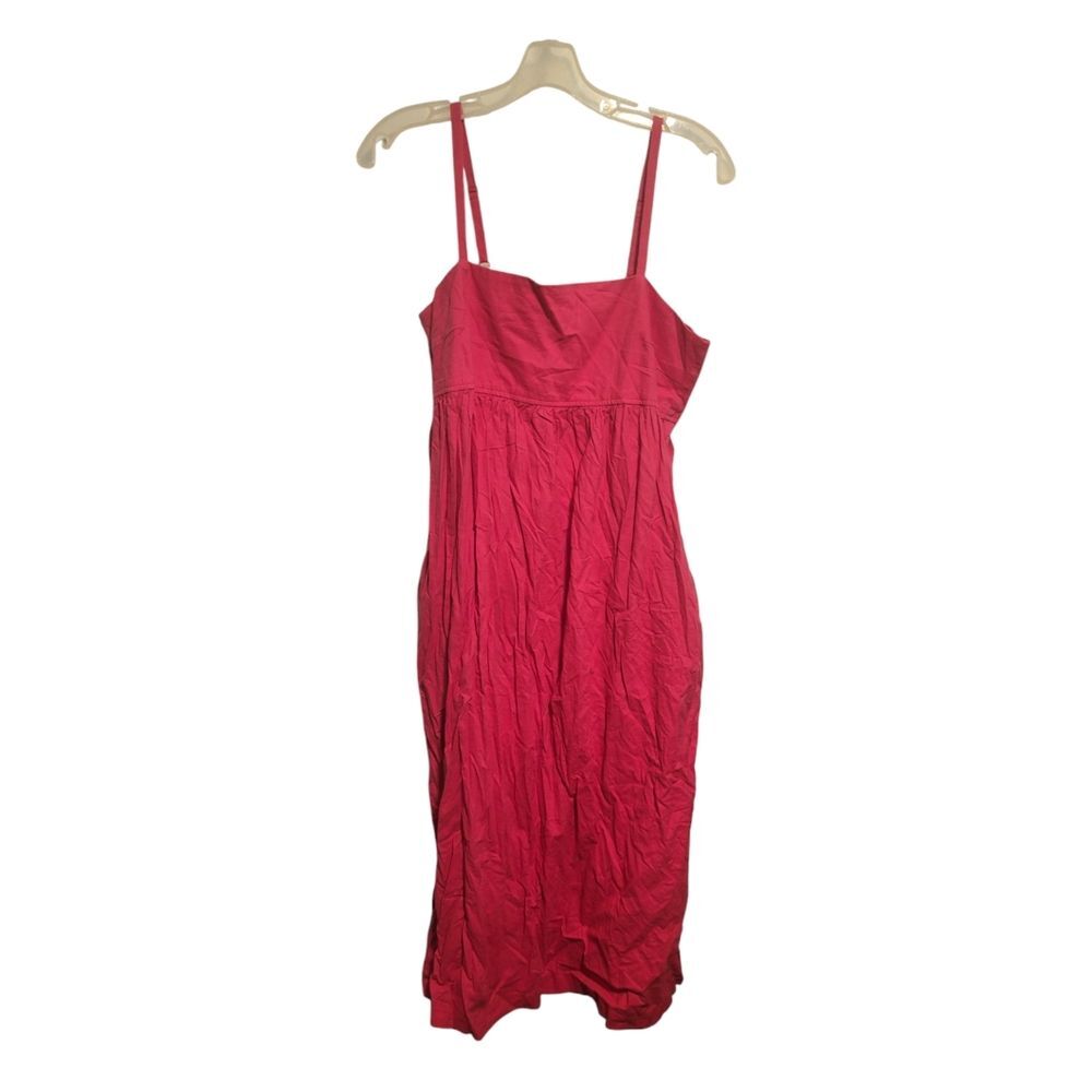 Uniqlo Pink Linen Blend Midi Dress Size Medium Vibrant Strappy
